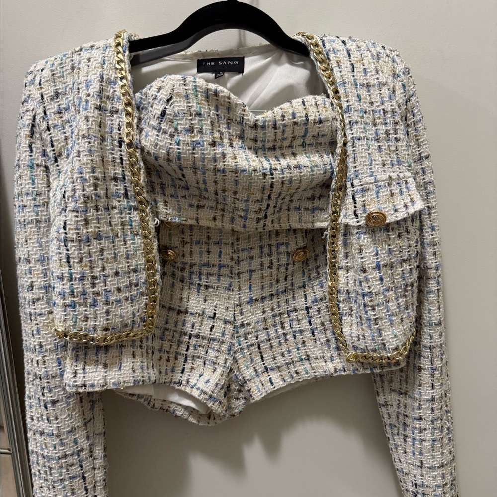 Elegant Tweed 3 piece set- White and Blue